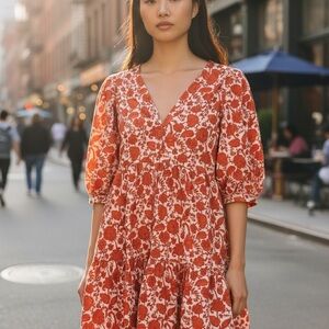 Mango Red and White Floral Dress